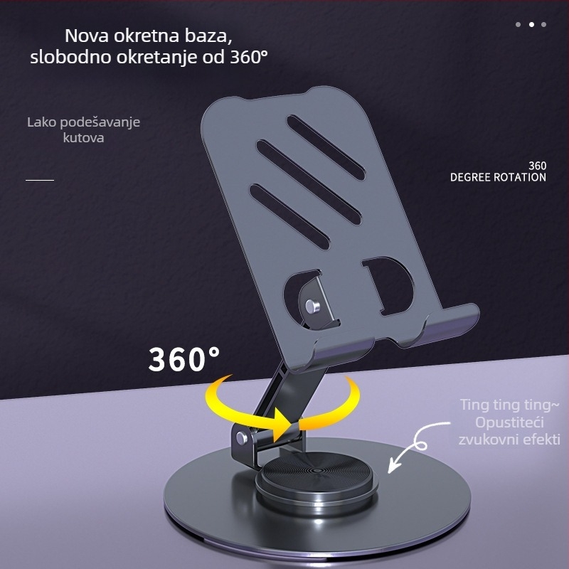Stolni držač za mobitel s 360° rotacijom, aluminijska konstrukcija, sklopiv i pogodan za automobil