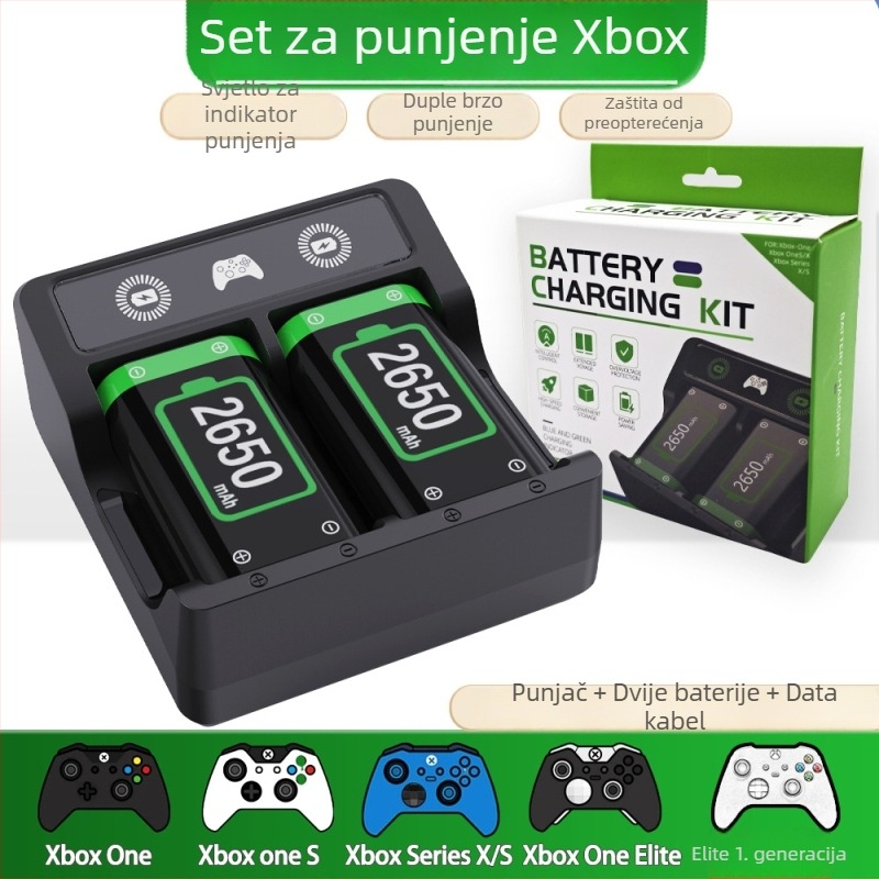 Xbox kontroler dvostruki punjač baterija s USB-C (uključuje 2 punjive baterije, kabel za podatke, kompatibilno s Xbox Series X/S, Xbox One i Elite)