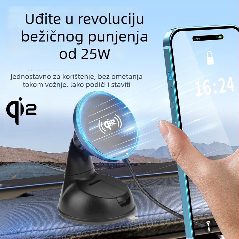 Qi 2.2 Bežično brzo punjenje 25W Magnetska auto-stanica za punjenje s držačem za telefon na vakuumskoj čašici za Apple iPhone 16/17