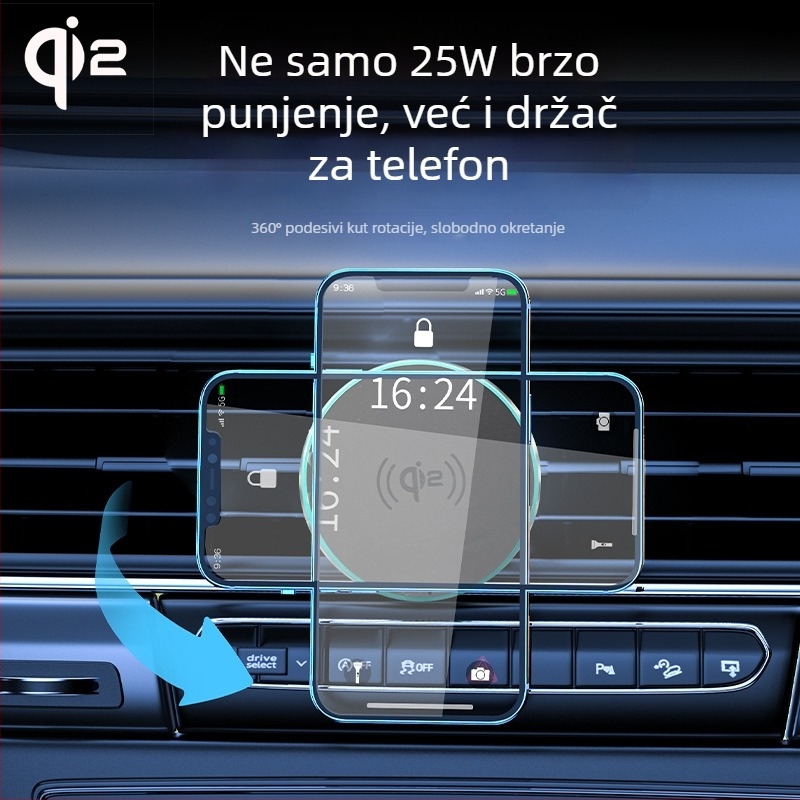 Qi 2.2 Bežično brzo punjenje 25W Magnetska auto-stanica za punjenje s držačem za telefon na vakuumskoj čašici za Apple iPhone 16/17