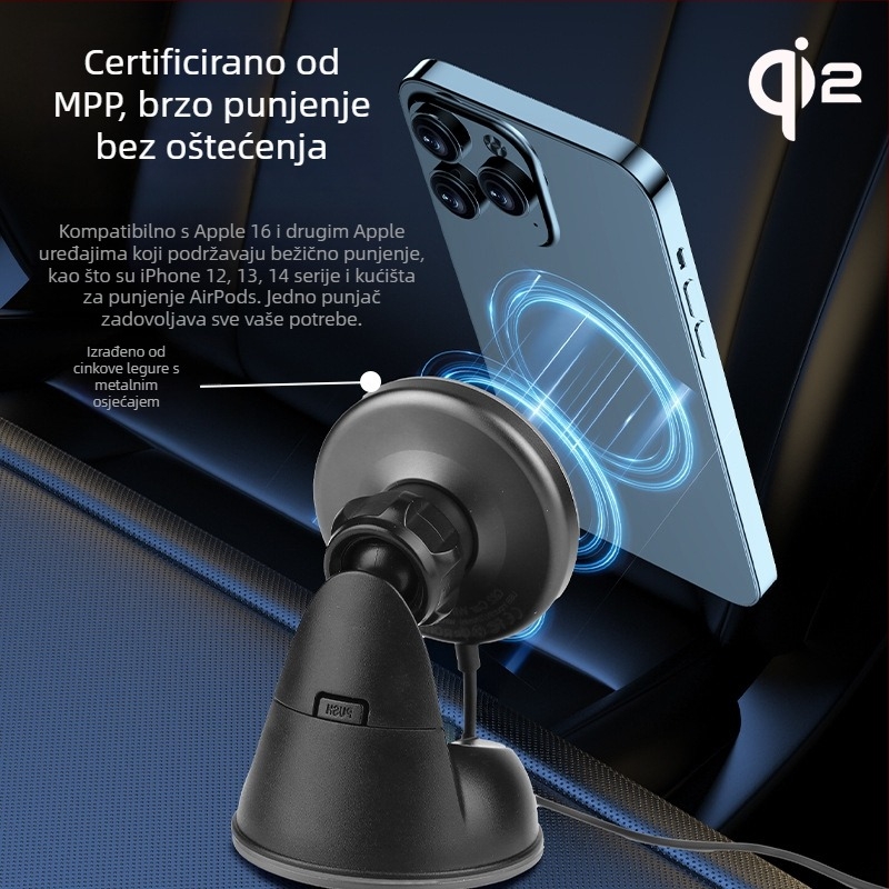 Qi 2.2 Bežično brzo punjenje 25W Magnetska auto-stanica za punjenje s držačem za telefon na vakuumskoj čašici za Apple iPhone 16/17