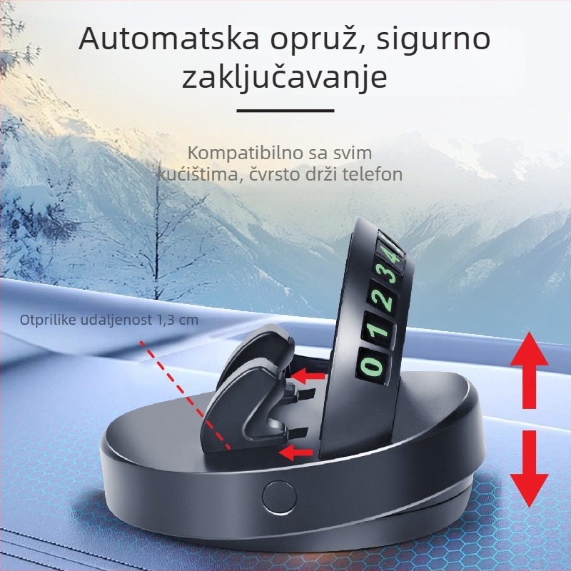 Držač za telefon u automobilu na ploči s 360° rotacijom, svijetleći, ljepilni montažni, za navigaciju i privremenu parkirnu pločicu