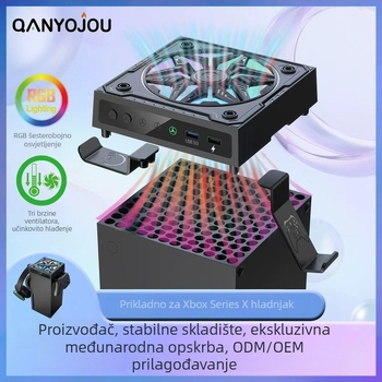 Ventilator za hlađenje Xbox Series X s RGB osvjetljenjem – OEM proizvodnja, ABS kućište, uključuje mrežice za zaštitu od prašine i silikon kapsule