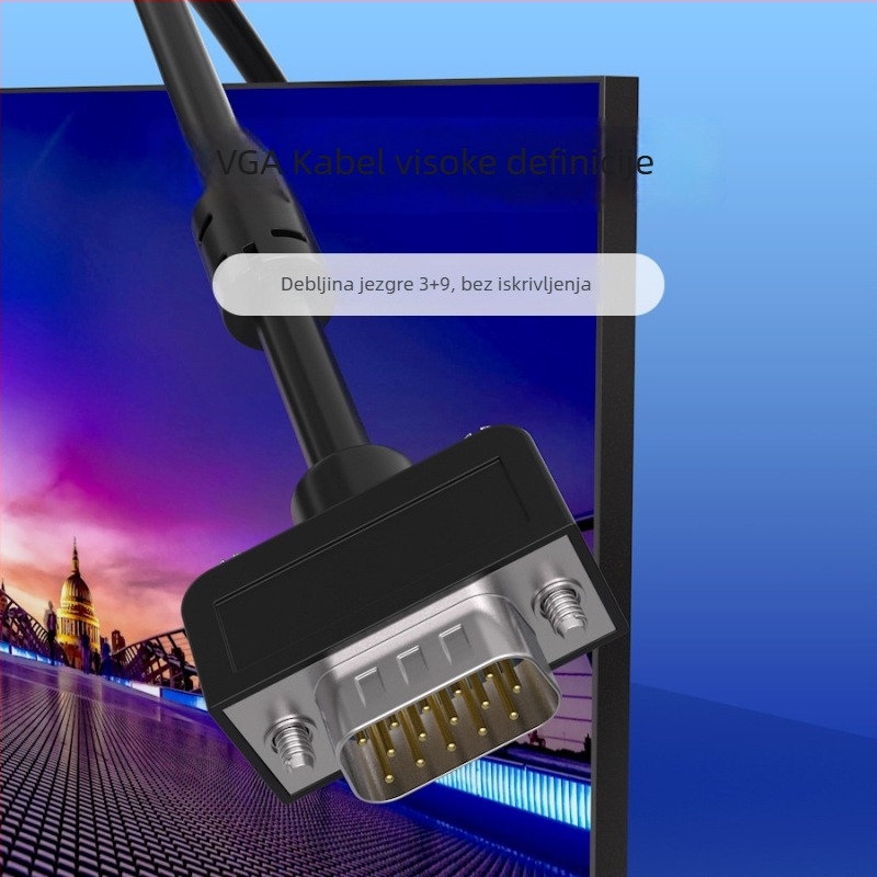 VGA kabel, muški–muški, 3+6 čisto bakreno jezgro, bezoksidni bakar, magnetski prsten, visokorezolucijski prijenos signala
