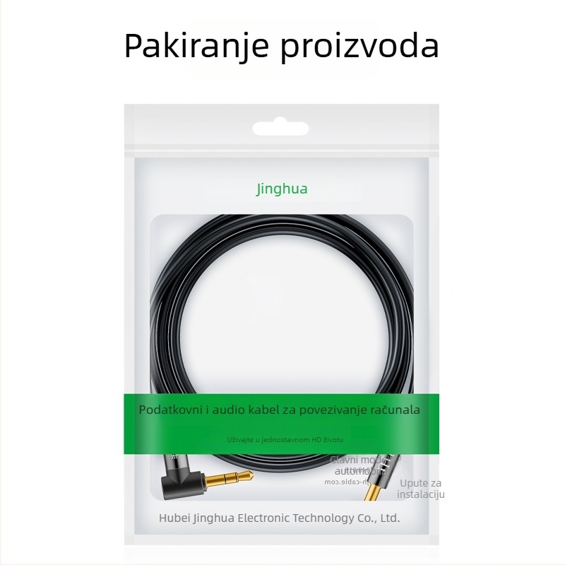 Jinghua 90° kutni audio kabel 3,5 mm–3,5 mm, za mobilne uređaje, AV i zvuk televizora
