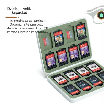 Kutija za kartice Nintendo Switch, ABS + silica gel, dimenzije 113×90×16 mm, težina ≈119 g, za 1–2 igrača