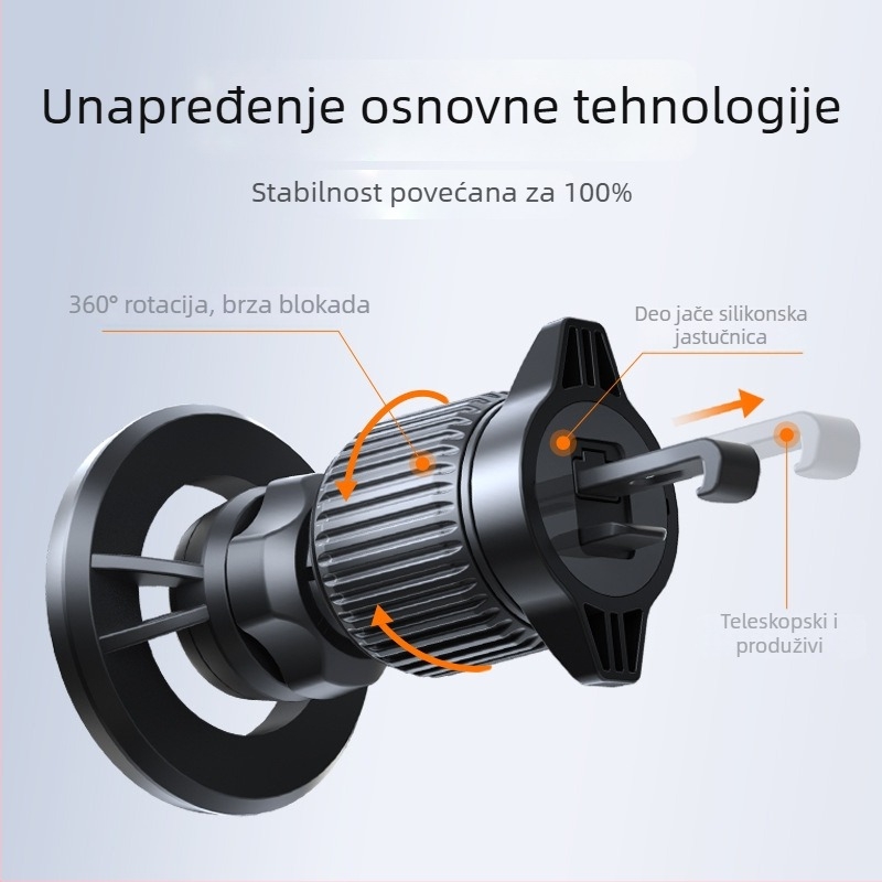 Magnetski držač za mobitel u automobilu, 360° rotacija, univerzalna ugradnja na ventilacijsku rešetku, snap-on instalacija