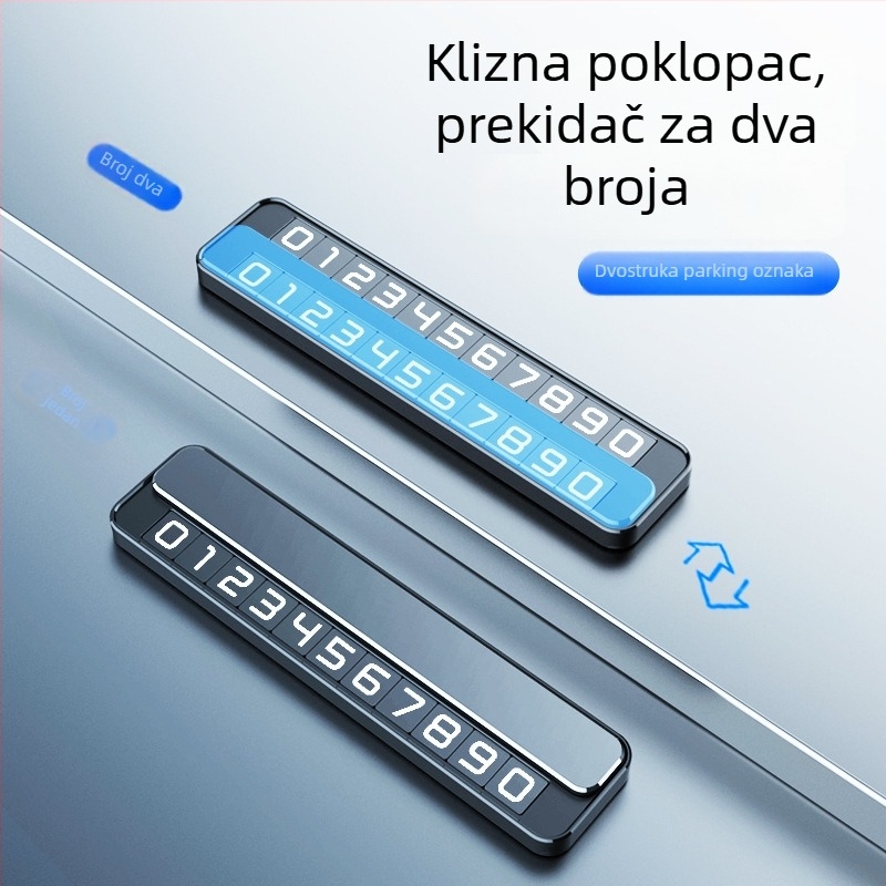 Svjetleća metalna privremena pločica za parkiranje s kontakt telefonom, model T2, mogućnost tiskanja logotipa, prilagodljiva