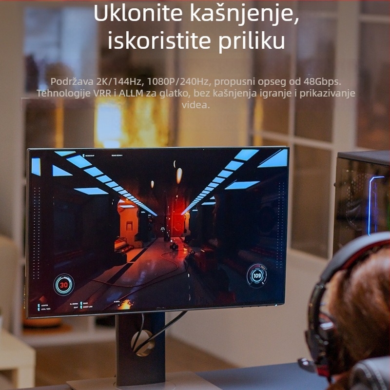 Weige HDMI 2.1 kabel, 8K, pleteni HDMI kabel, 1.5 m, pozlaćen, za PC/monitor/set-top box, 8K60Hz
