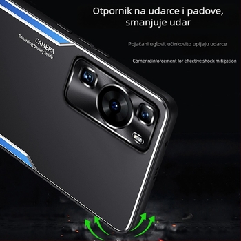 Zaštitno kućište za Huawei P60 / P60 Pro s metalnim matiranim stražnjim panelom, silikonski mekani rubovi, potpuno pokriće, otpornost na pad