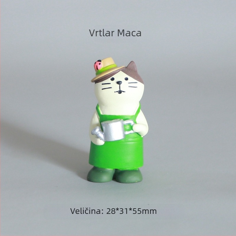 Smolena mini vrtna dekoracija s motivom mačke – japanski zakka stil, za posude i uređenje vrta