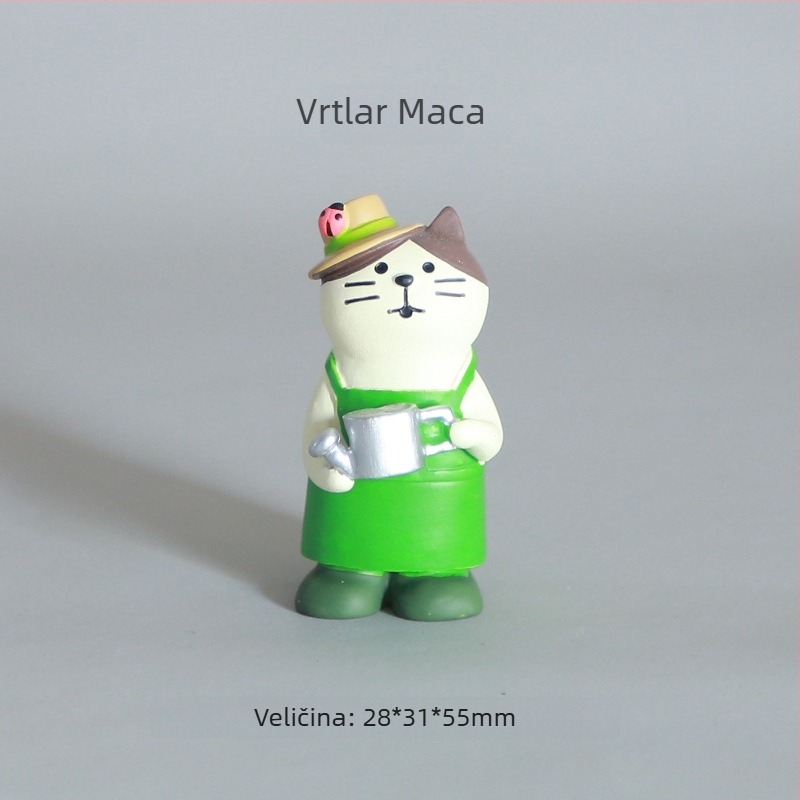 Smolena mini vrtna dekoracija s motivom mačke – japanski zakka stil, za posude i uređenje vrta