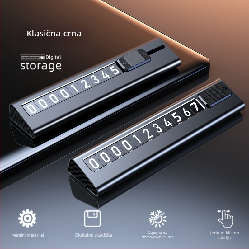Skrivena aluminijska tablica za parkiranje automobila – model 1584, marka Ming che zhi bao, svijetleća privremena tablica s telefonskim brojem