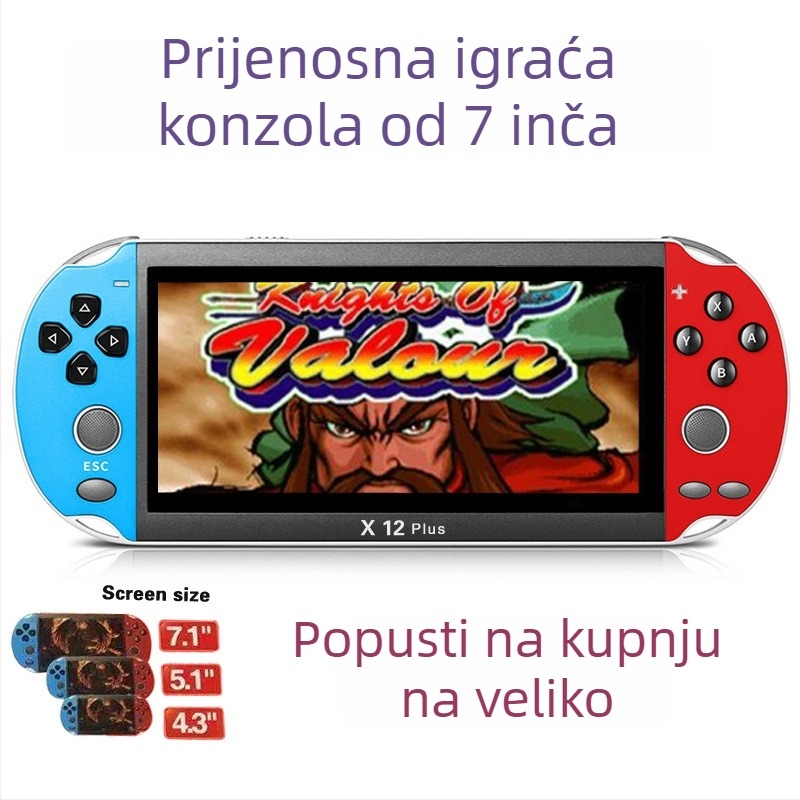Prenosiva igraća konzola s zaslonima 4.1–4.3 inča (x7), 5.1 inča x7plus i 7 inča x12plus, bez unaprijed instaliranih igara