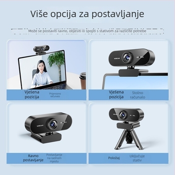 USB web kamera za stolno i prijenosno računalo, 1920x1080, 2.0MP senzor, USB 2.0, Plug‑and‑Play, ugrađeni mikrofon