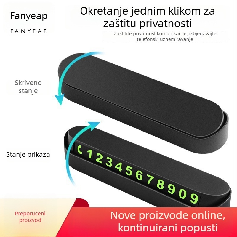 Panyi Tablica s Brojem Parkiranja za Vozila – Auto-Montirana Privremena Tablica s Telefonskim Brojem za Parkiranje (Digitalna, Materijal: Drugo, Bez Prilagođavanja)