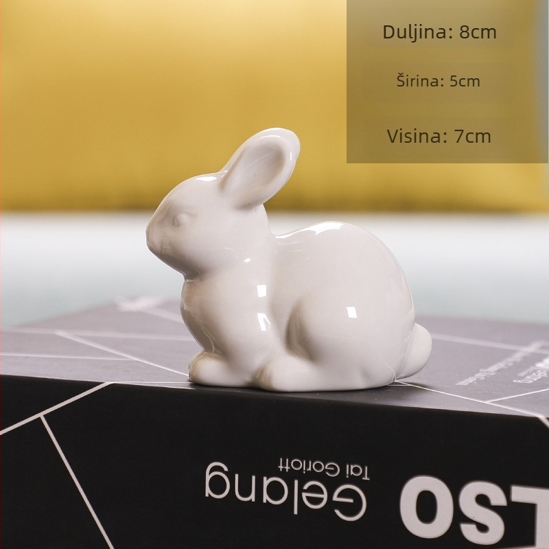 Keramička zeka figura – ručno izrađena porculanska skulptura, životinjska figura, jednostavan i modern stil, glazirana površina