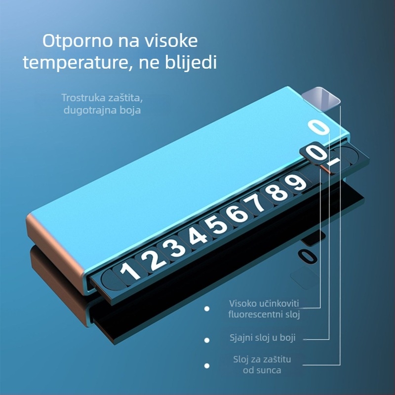 Metalna automobilska privremena tablica za parkiranje s kliznim skrivenim mehanizmom, model Y5, noćno svijetleća, ispis logotipa moguć, prilagodljiva