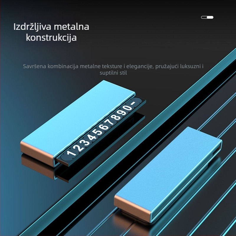 Metalna automobilska privremena tablica za parkiranje s kliznim skrivenim mehanizmom, model Y5, noćno svijetleća, ispis logotipa moguć, prilagodljiva