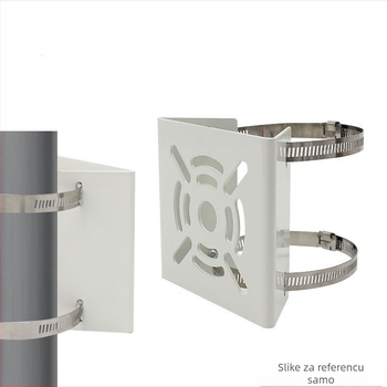 Jačana montažna skoba za videonadzor za dome i bullet kamere; za montažu na stupove, rasvjetna tijela i telekom stupa; Materijal: čelična ploča; Premaz: plastificirani premaz
