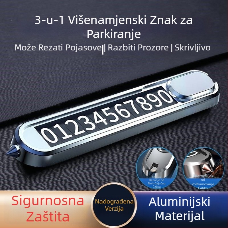 Višenamjenski automobilski sigurnosni čekić, metalni, skriveni dizajn, model AAAA, logotip otisnut