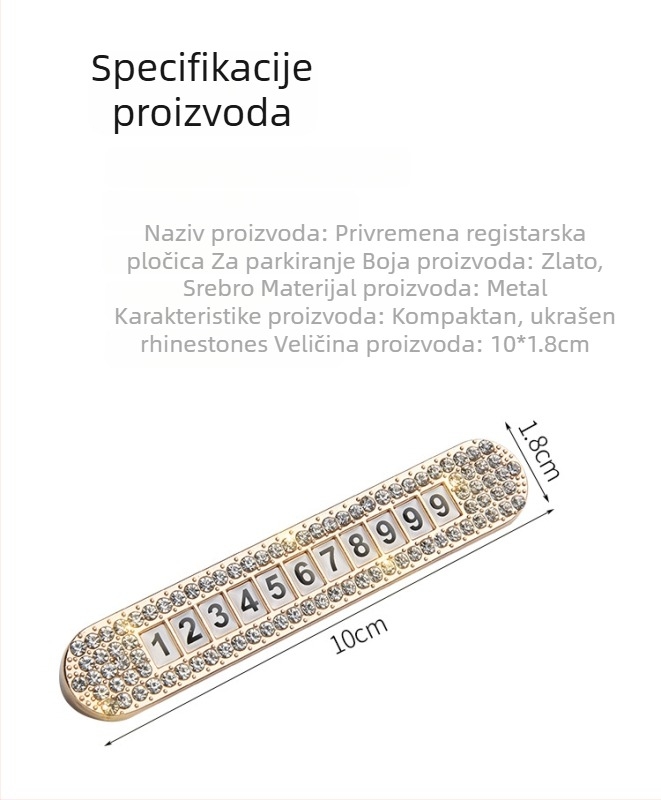 Fanchi metalni privremeni znak za parkiranje automobila s telefonskim brojem, model T120, skriveni tip, dijamantno ugrađen, logotip tiskano