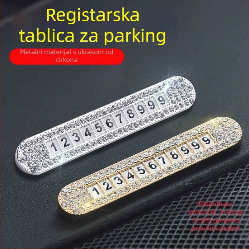 Fanchi metalni privremeni znak za parkiranje automobila s telefonskim brojem, model T120, skriveni tip, dijamantno ugrađen, logotip tiskano