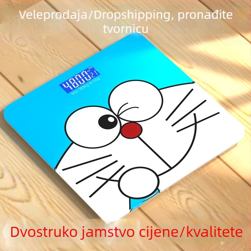 Digitalna vaga s USB punjenjem, visoka preciznost, slatki crtani dizajn, za studentske domove, kućni mjerač težine, maksimalni kapacitet 180 kg