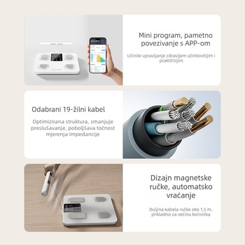 Pametna kućna vaga s velikim zaslonom u boji, Bluetooth digitalna vaga za fitness, vaga za tjelesnu masnoću s osam elektroda