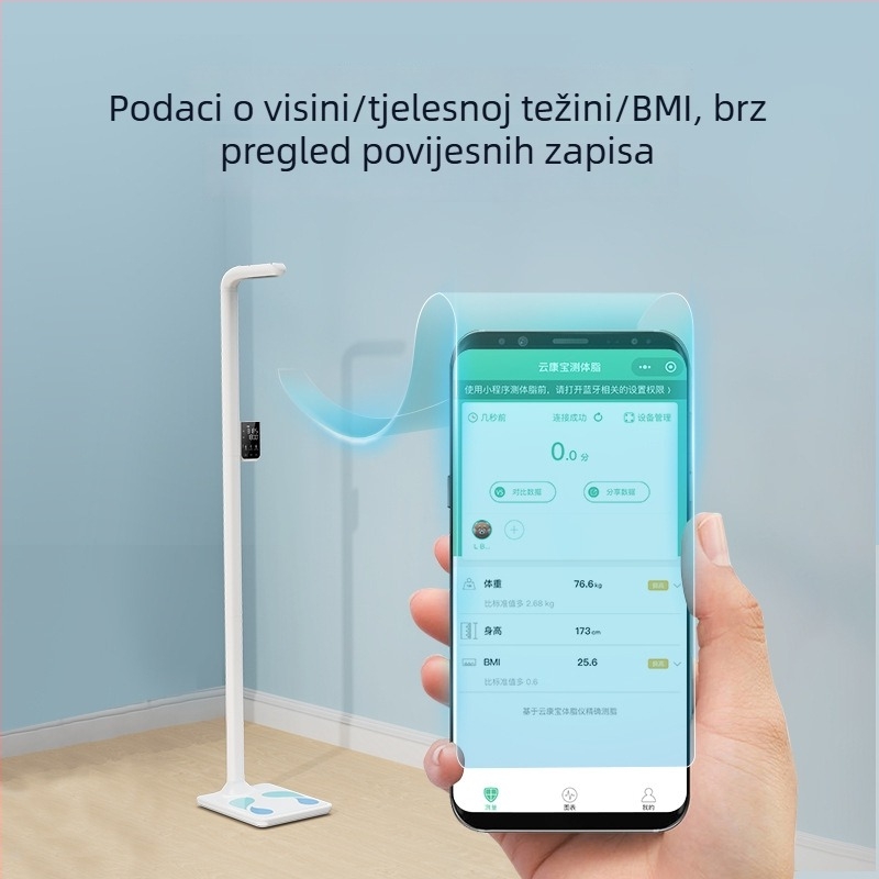 Inteligentna elektronička vaga za mjerenje težine s ultrazvučnim mjerenjem, Bluetooth i glasovnim najavama, BMI, model CP30C