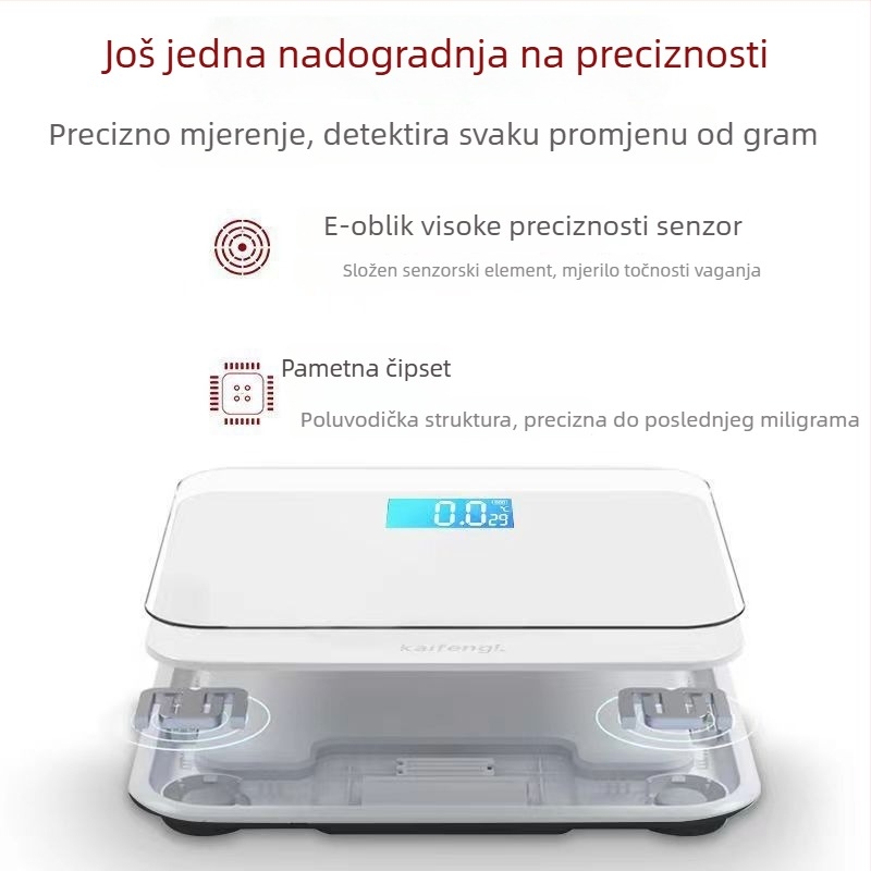 OPPELSCALE elektronička vaga za tijelo s kaljenim staklom, LCD zaslon, maksimalna nosivost 180 kg, napajanje 2x AAA, stil laganog luksuza