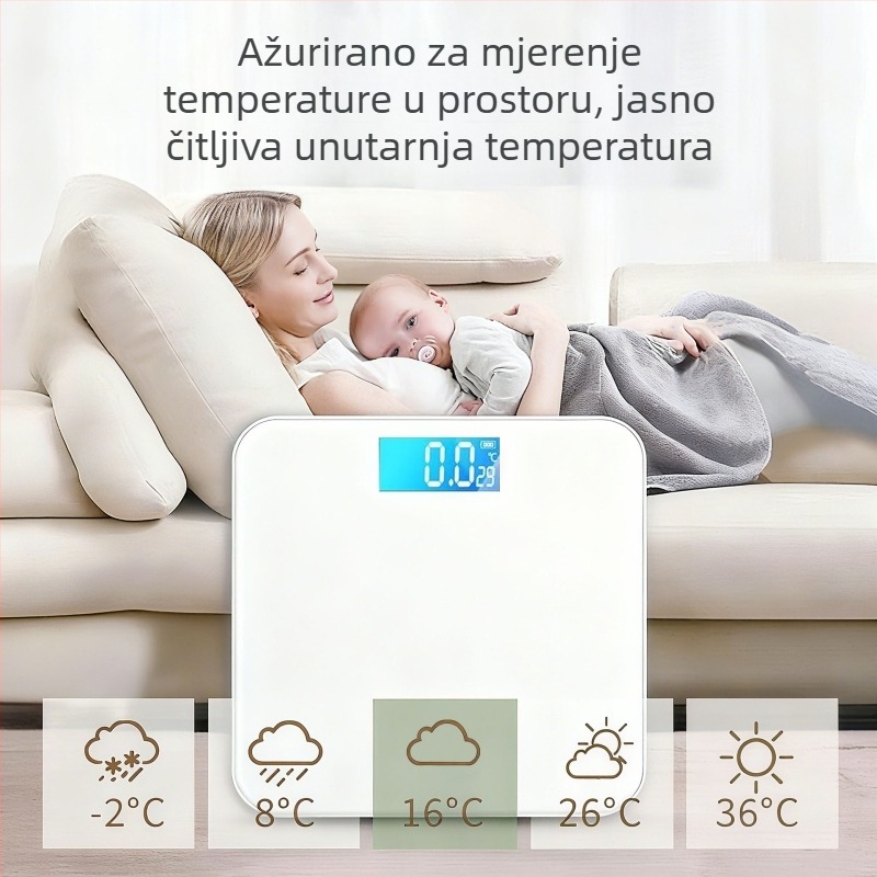 OPPELSCALE elektronička vaga za tijelo s kaljenim staklom, LCD zaslon, maksimalna nosivost 180 kg, napajanje 2x AAA, stil laganog luksuza