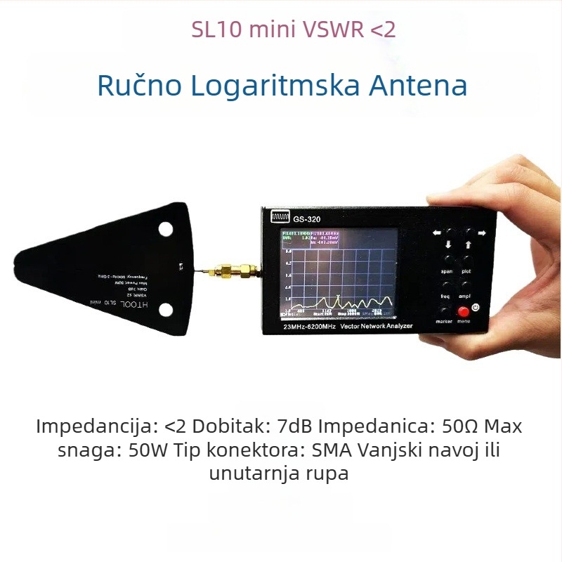 SL10Mini Logaritamska Periodična Antena - 50 kHz–3 GHz, niska frekvencija, visok dobitak, usmjerena prijemna antena za satelit