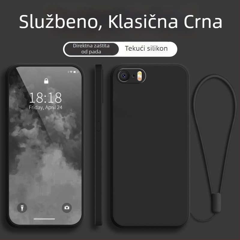 Kućište za iPhone SE serije (1.–4. generacija), potpunu zaštitu, otporan na padove, crno