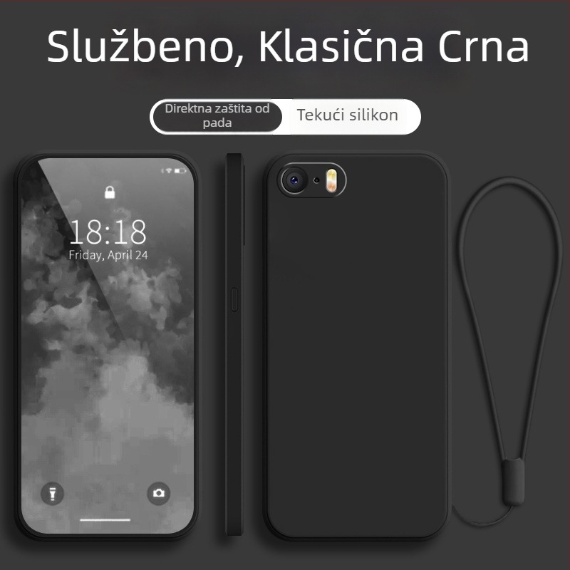 Kućište za iPhone SE serije (1.–4. generacija), potpunu zaštitu, otporan na padove, crno