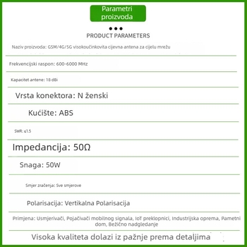 Vanjska 4G/5G omnidirekcijska cilindrična antena s pojačalom signala, 868/915 MHz, za usmjerivač i mrežnu karticu