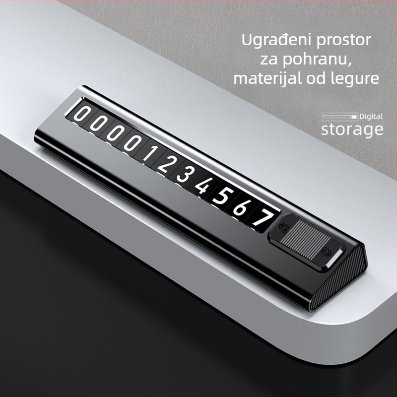 Metalni privremeni znak za parkiranje s brojem mobitela, pomična pločica broja vozila, skrivena funkcija, magnetski, model Vlb, moguć ispis logotipa