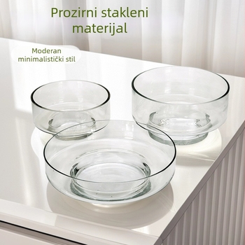 Svijećnjak od prozirnog stakla s bazom od drveta i keramike, hidroponski mini krajolik sa sukulentima, ručna izrada, moderni minimalistički dizajn