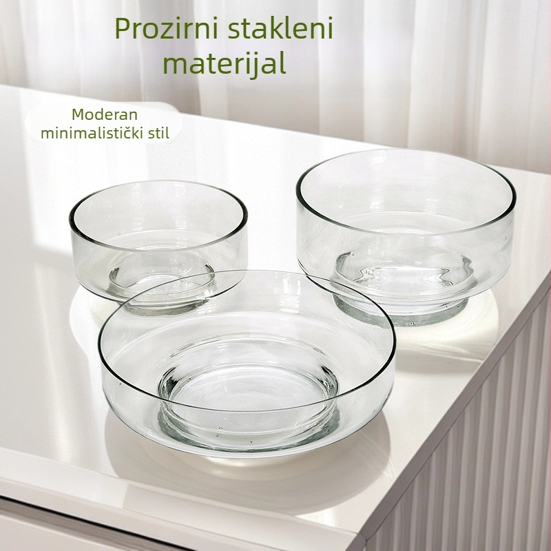 Svijećnjak od prozirnog stakla s bazom od drveta i keramike, hidroponski mini krajolik sa sukulentima, ručna izrada, moderni minimalistički dizajn