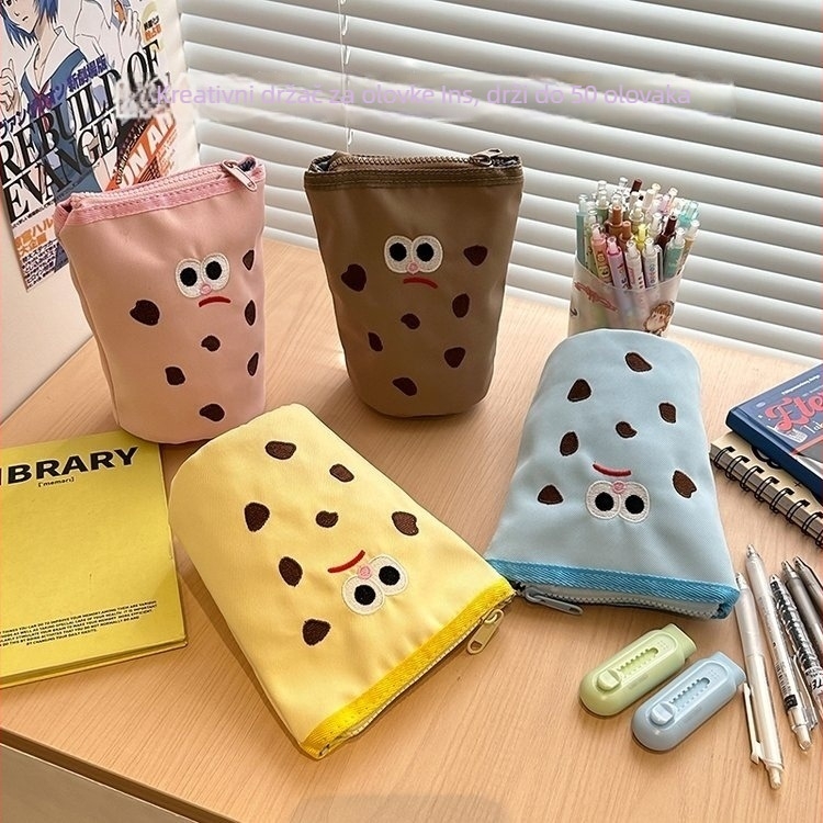 Najlonska cilindrična pernica s dječjim karikaturama, anime uzorak, prozračna podstava od poliestera.