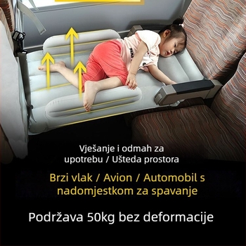 Naduvni madrac za stražnje sjedalo za putovanje s bebom i djetetom (univerzalna kompatibilnost automobila; način nadimanja: drugo; bez prilagodbe)