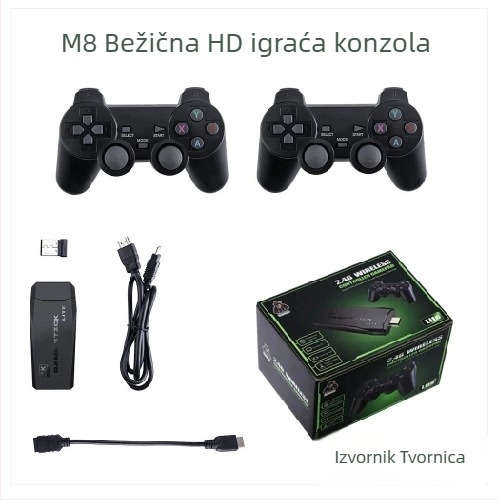 M8 joystick konzola – za dva igrača, bežično, 64-bit OS, 512MB RAM, USB/HDMI