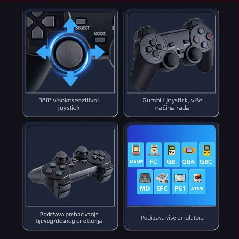 M8 joystick konzola – za dva igrača, bežično, 64-bit OS, 512MB RAM, USB/HDMI