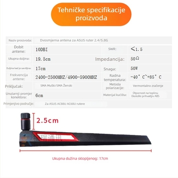 2.4G/5G/5.8G dvodijelna Glue-Stick antena, Wifi6, visok dobitak, omnidirektivna, za Asus ruter