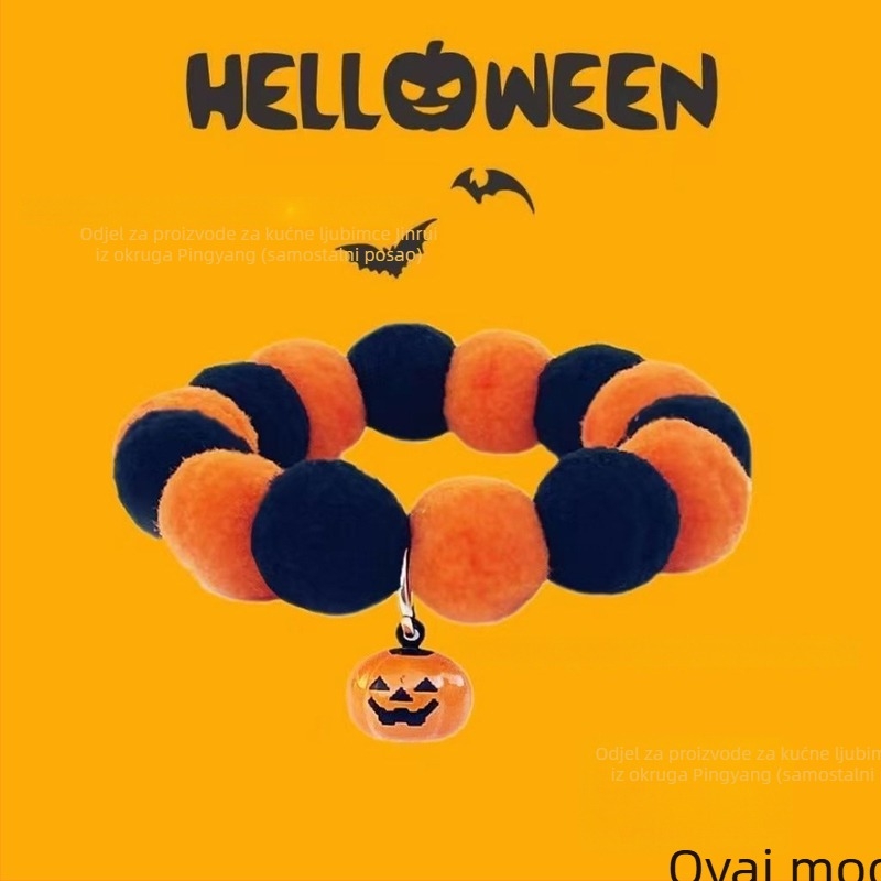 Halloween ogrlica za kućne ljubimce sa zvoncem i mohair kuglicom za mačke i pse – šal-stil, univerzalna prilagodba