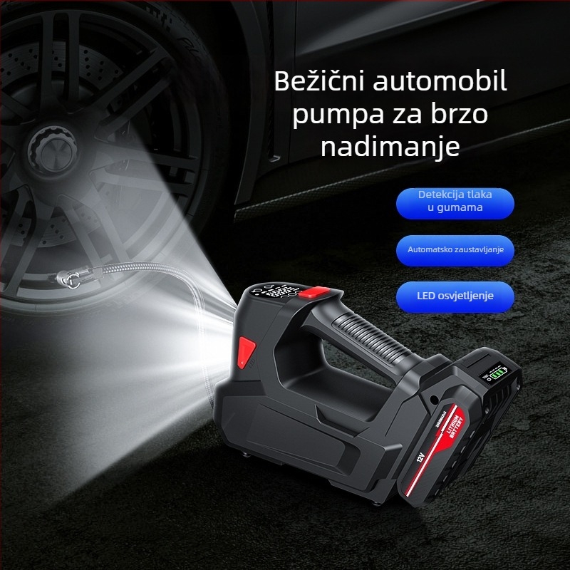 Bežični pumpa za automobile za gume s digitalnim zaslonom, LED rasvjeta, 12V, 120W, 3 m kabel
