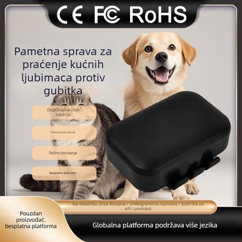 GPS tracker za kućne ljubimce (mačke i pse), IP67 vodootporan, točnost pozicioniranja 1–10 m, Li-Po baterija s oko 2 dana u pripravnosti, ugrađena antena, podrška kartama