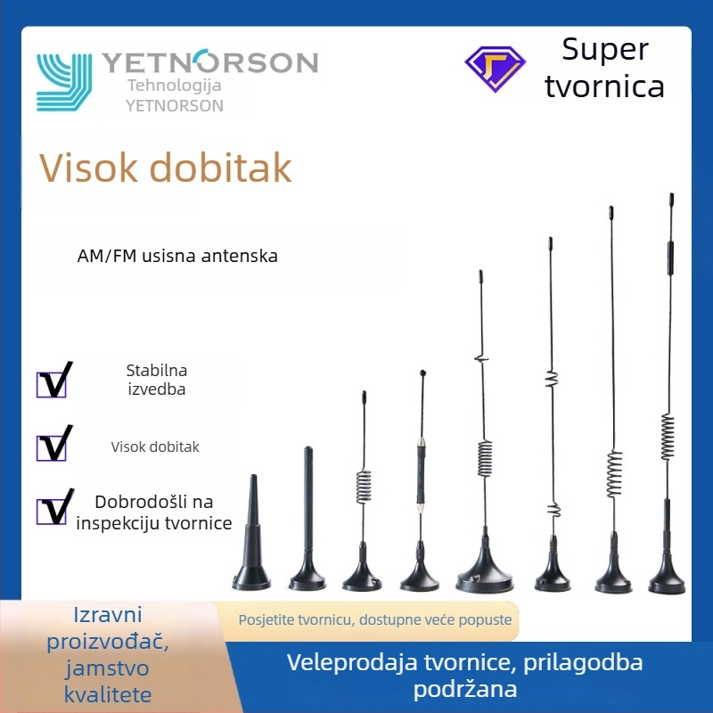 Yanoxun vanjska vertikalna antena s usisnim držačem, za GPRS/GSM, 433 MHz, 2.4 GHz/4G LTE cijeli raspon