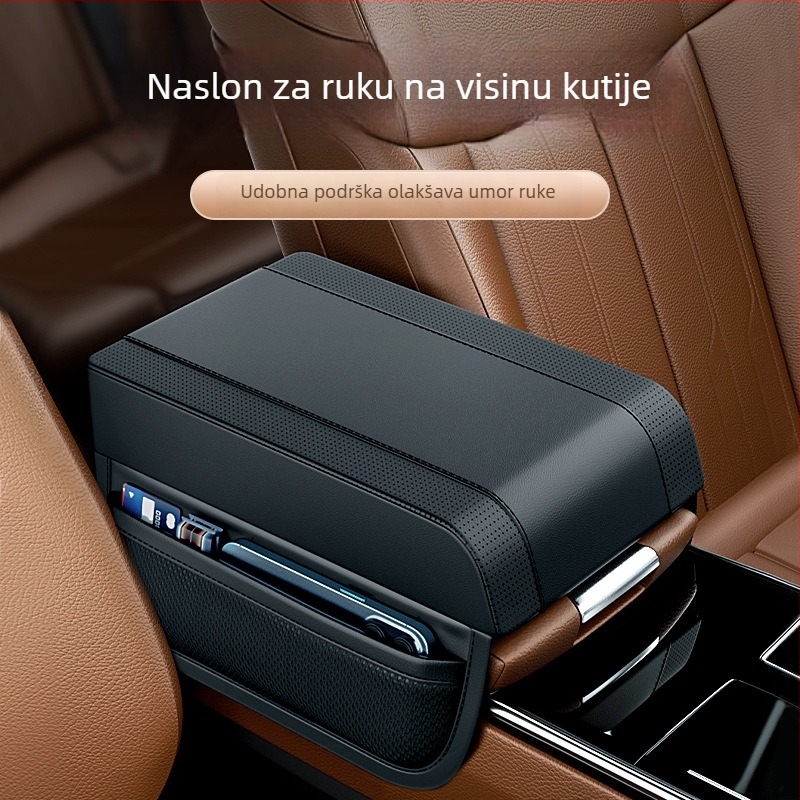 Univerzalna podloga za naslon za ruku u automobilu s povećanjem visine — koža + memorijska pjena, pohrana, prilagodljivo
