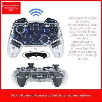 Bežični Switch Pro gamepad Bluetoothom, žiroskopom, makro-programiranjem i turbo funkcijom, 800 mAh baterija